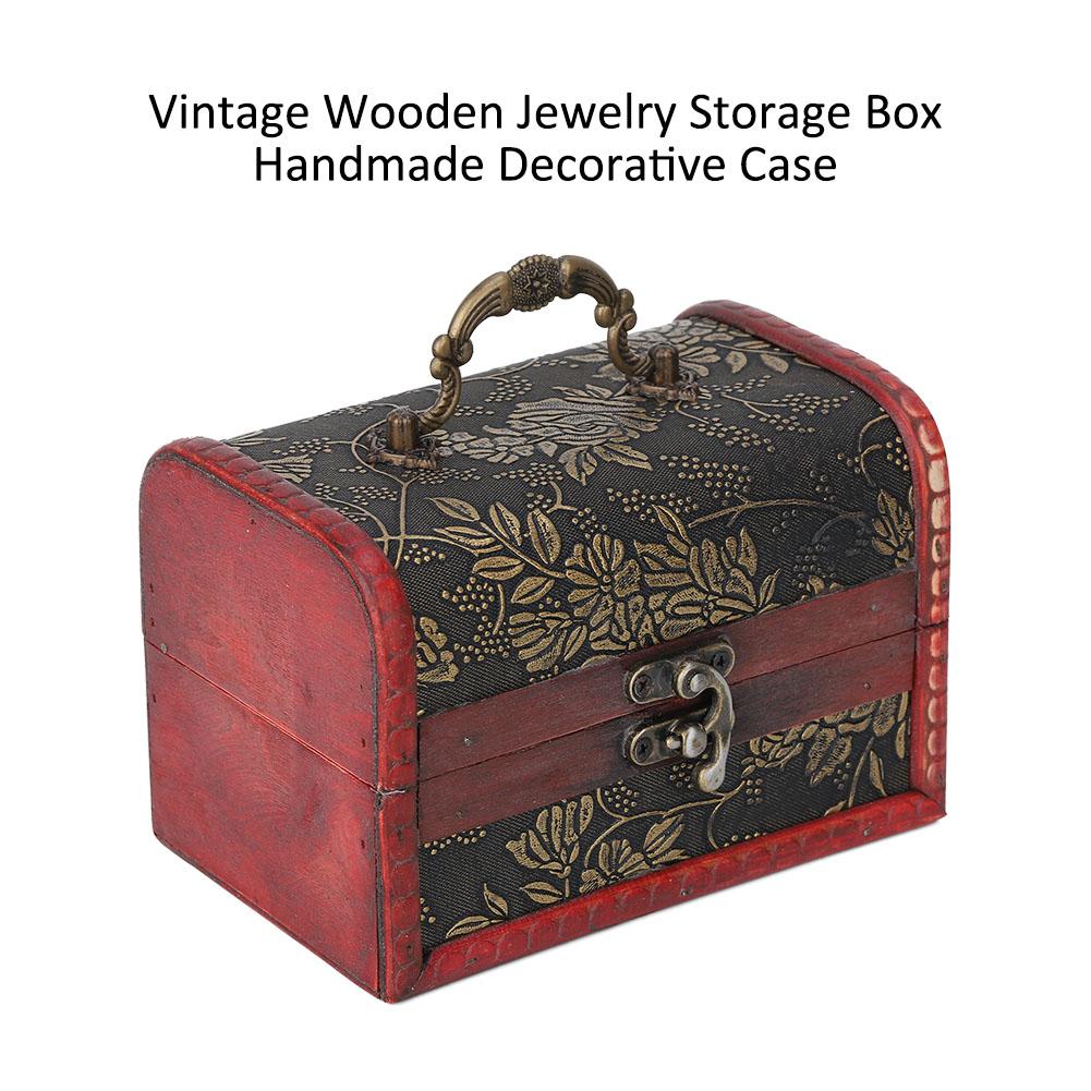 Vintage Τετράγωνο Κουτί Αποθήκευσης Κοσμημάτων Χειροποίητη Ξύλινη Διακοσμητική Βιτρίνα