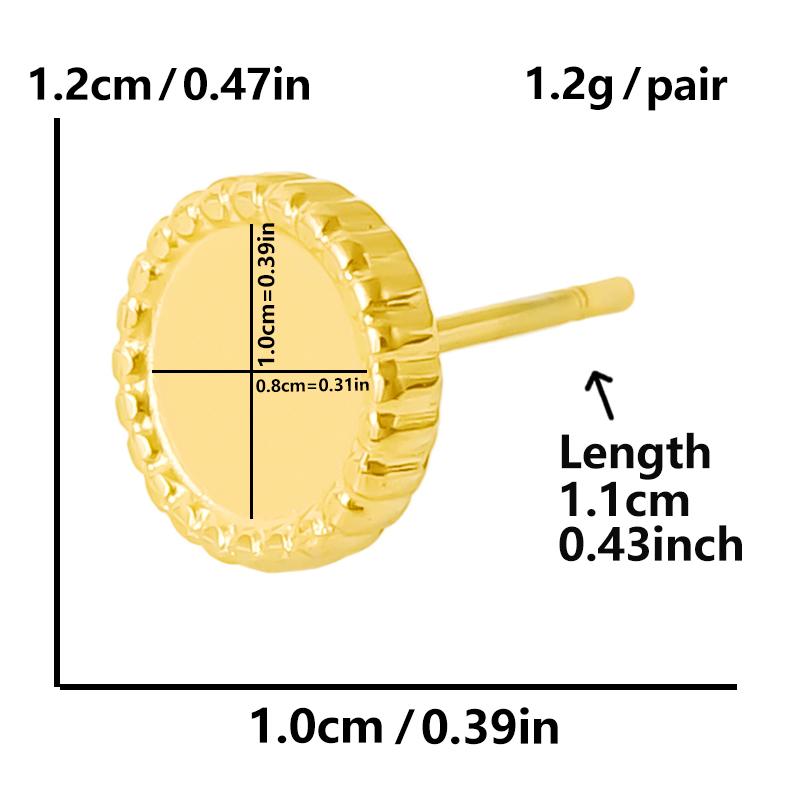 

6pcs Real Gold Plated Geometric Round Oval Heart Blank Settings DIY Stone Enamel Crystal Stainless Steel Ear Studs For Women Men