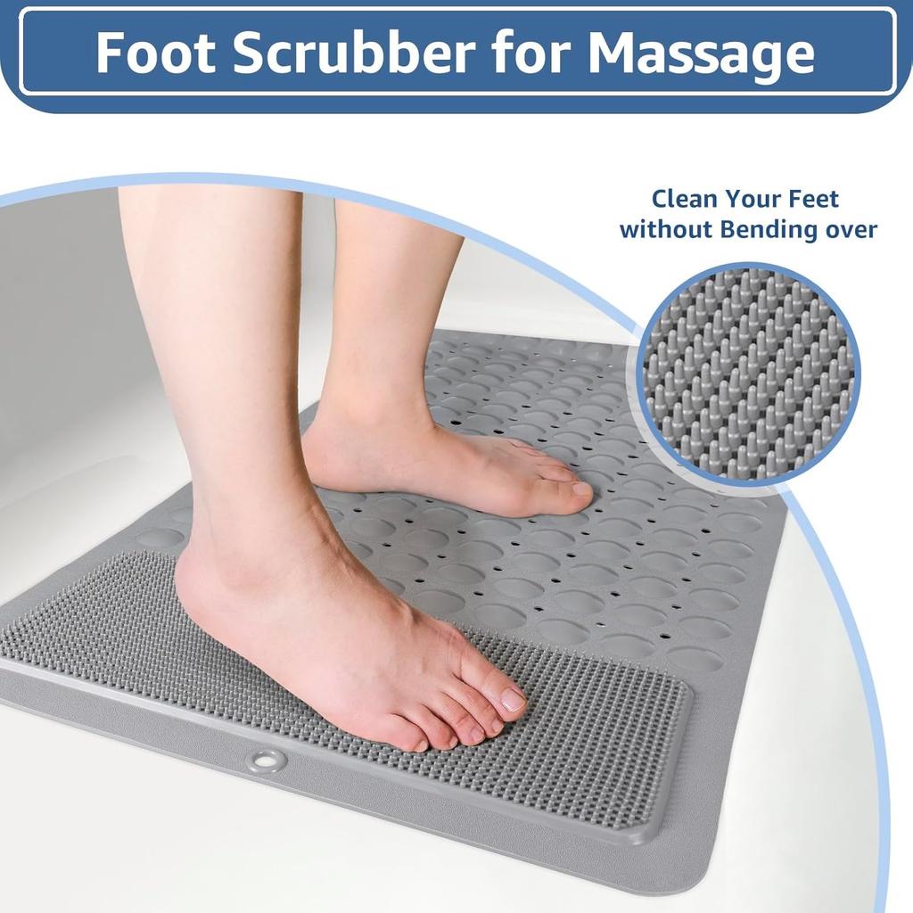 Yolife Non Slip Bathtub Mat, Shower Foot Scrubber Mat, 39 X 16 Inch Extra Long Bath Mat for Tub Non Slip with Suction Cups Drain Holes, Soft TPE Anti