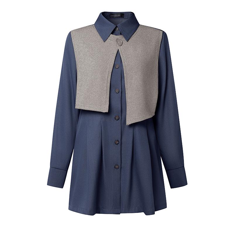 ZANZEA Women Casual Turn Down Collar Loose Long Sleeve Patchwork Blouse