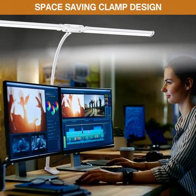 Doppelkopf-LED-Clip-Schreibtischlampe mit Fernbedienung, Architekten-Tischlampe für die Beleuchtung im Heimbüro, 5 Farbmodi und 5 dimmbar
