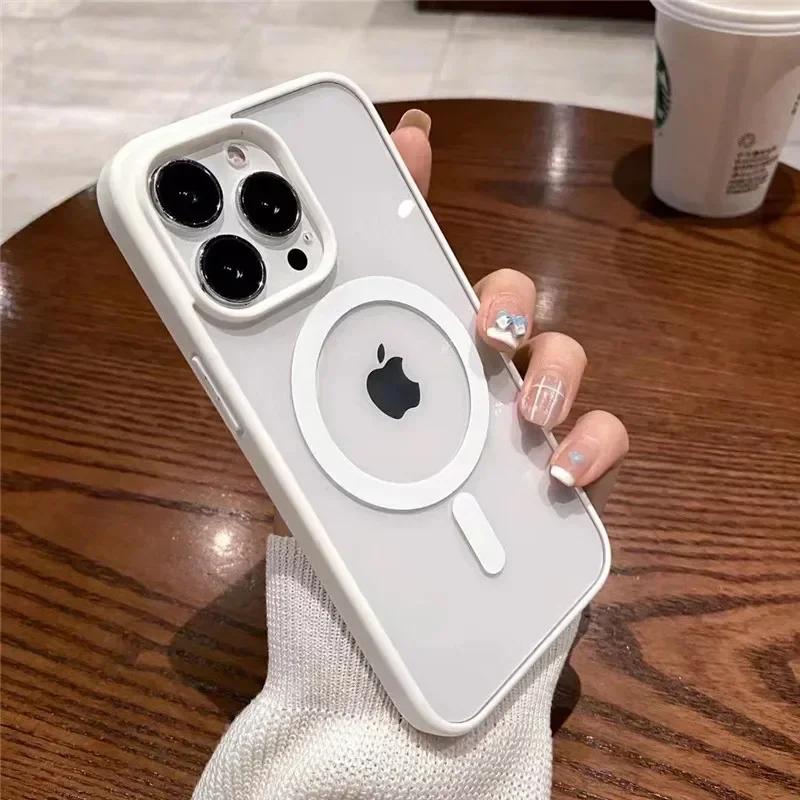 For Magsafe Magnetic Wireless Charging Case For iPhone 16 15 14 13 12 11 Pro Max 16 Plus 12 13 Mini 16e Hard Acrylic Clear Cover