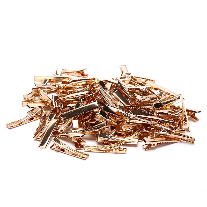 100Pcs Kc Gold Metal Alligator Hair Clips Pins Flat Top With Teeth For Diy Hairp