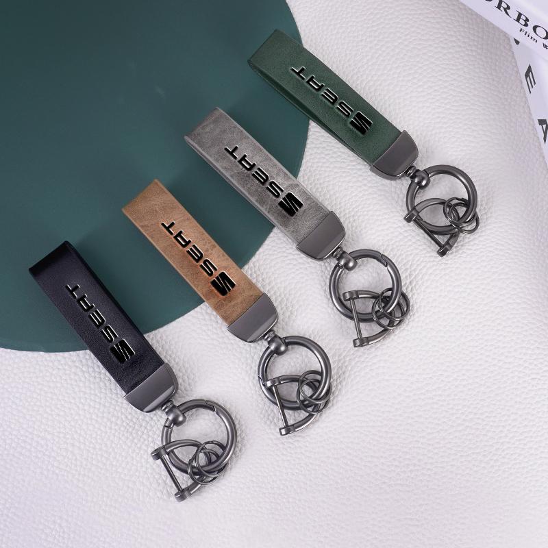 Metal Vintage Leather Car Styling Keychain Key Ring For Seat Leon 5F Mk3 Ibiza 6J Tarraco Arona Ateca Alhambra Auto Accessories