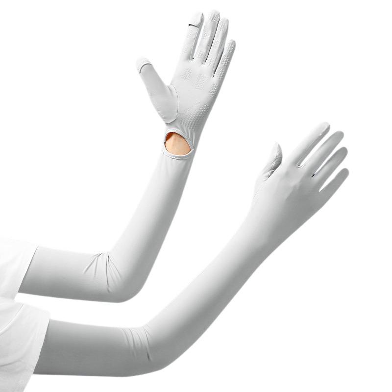 Summer Sun Protection Chiffon Gloves - Thin Style, Breathable, UV Resistant, Suitable for Cycling, Touchscreen, Exposed Fingers, Elasticated Arm Cuffs