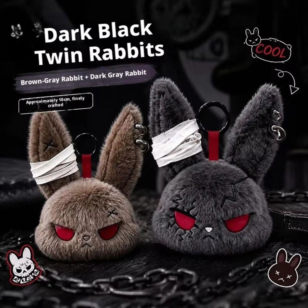 Plush Dark Bunny Plush Doll Embroidered Rabbit Bag Charm Cute Bunny Plush Keychain Daily Carry