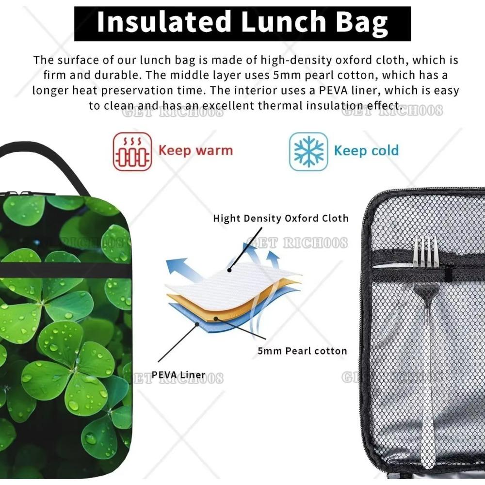 3D St.patrick Day Clovers Insulated Lunch Bag Many Green Clover Lunch Box Lunch Bag for Women Food Tote Bags Reusable