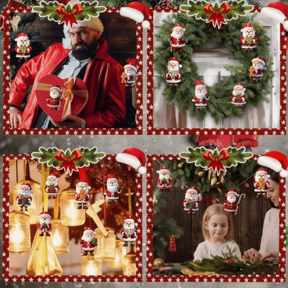 Sada 10 kusů 2D design Vánoční závěsné ozdoby Dřevěná ozdoba ve tvaru cukrové hůlky Sváteční závěsná dekorace Ozdoby Santa Clause