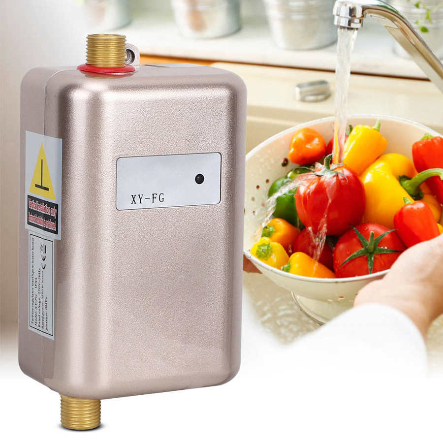 Electric Water Heater Hot Shower  Fast Heating Kitchen Bathroom Stainless Steel Instantaneous Tankless Water Heater 110/220V