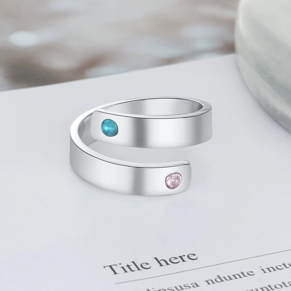 New Personalized Gold Plated Ring Engraved Name 12 Birthstone Fashionable Unisex Anniversary Christmas Gift Jewelry