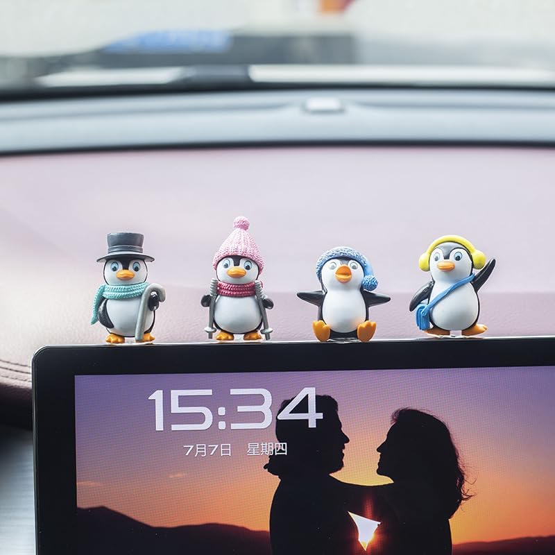 BNTR Penguin Accessory 4-Pack Home Decoration Stocking Stuffers Cute Animal Car Dashboard Decoration House Ornament Valentine Nice Gift