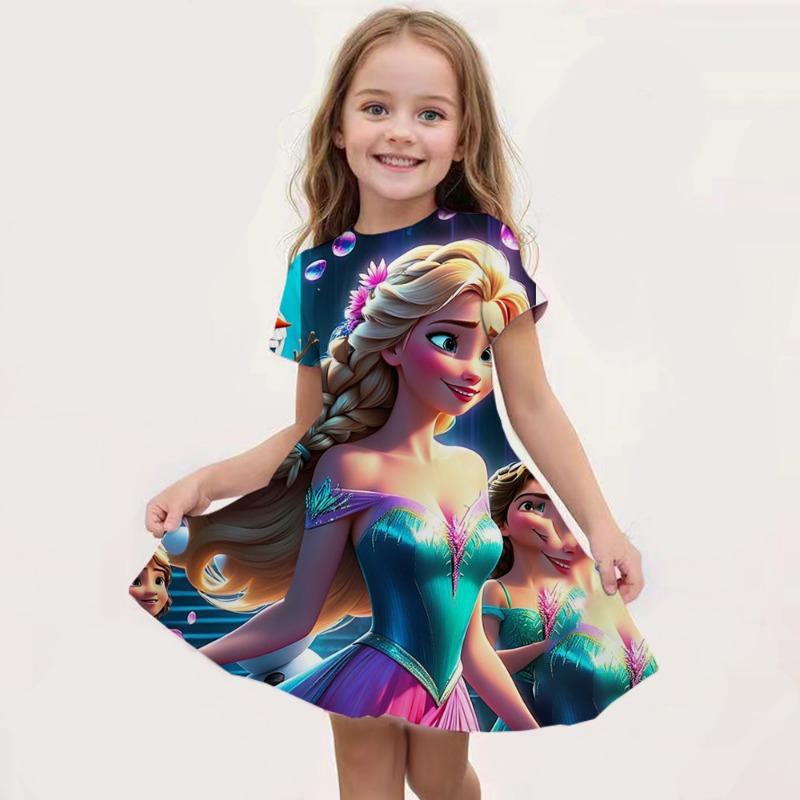 [Cartoon Unicorn Dress] Girls' Cartoon Unicorn Dress | 3D Short-Sleeved Summer Holiday Casual Personalized Stitching Top Clothing Skirt