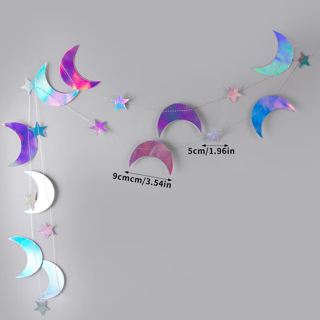 Laser Silver Moon Star Garland Banner Bedroom Wall Hanging Ornament Aldut Kids Birthday Party Decoration Banner Wedding Supplies
