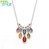 Rainbow Color Pear Cut Zircon Pendant Necklace Gold PVD 316 Stainless Steel Oval Link Chain Waterdrop Pendant Statement Necklace