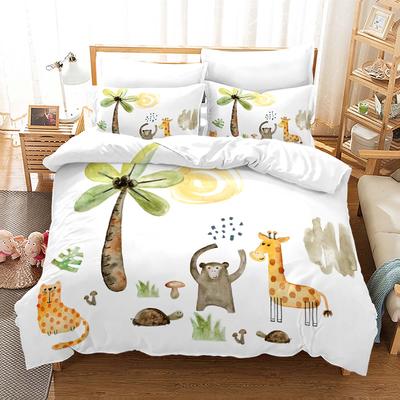 Cartoon Zoo Duvet Set Giraffe Bear Fox Pattern Three-Piece Bedding Set