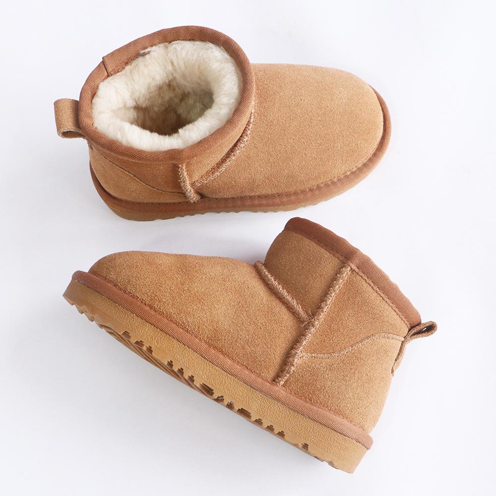 Winter Children Toddler Genuine Cow Leather Snow Boots Ultra Mini Girls Boys Warm Cotton Shoes Baby Fashion Outdoors Short Boots