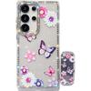 The Flash Diamond Frame Is Suitable for Samsung S25Ultra Mobile Phone Case, Painted Flower Butterfly Mirror Holder, New A56 Case.