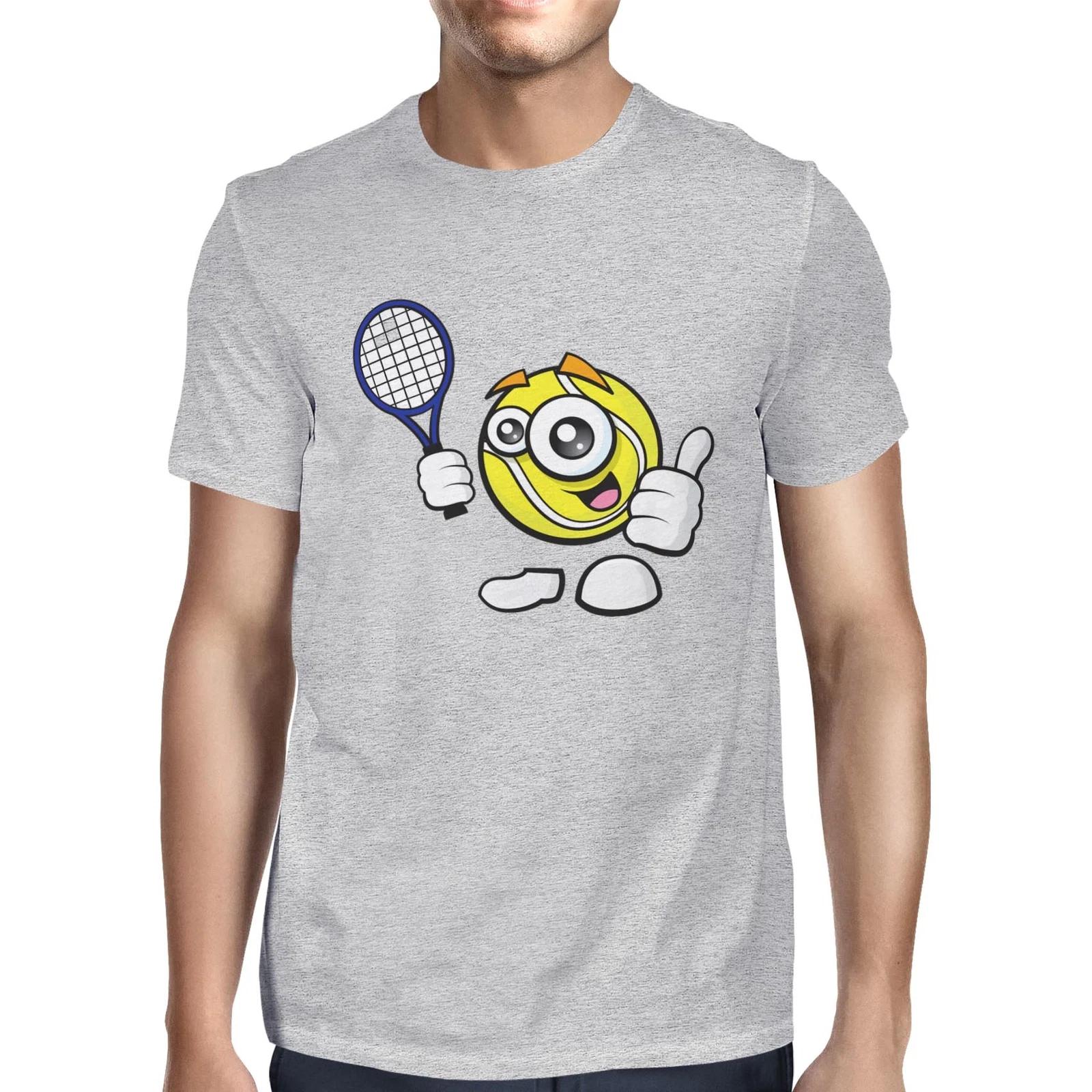 1Tee Mens Happy Tennis Ball with Racket T-Shirt L
