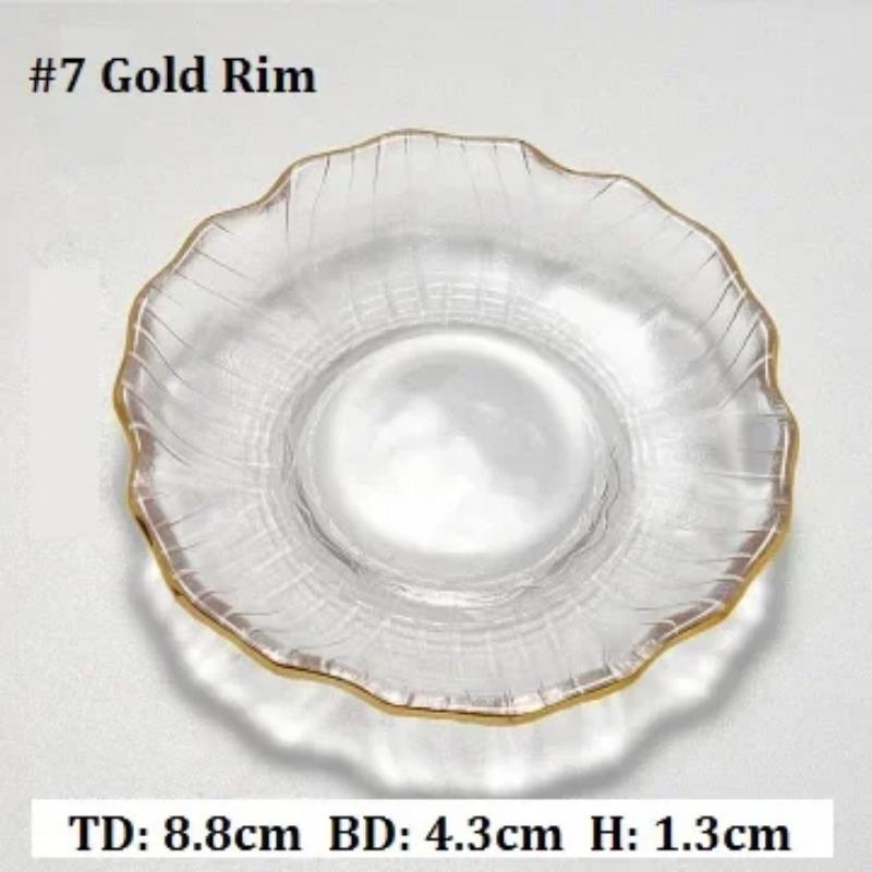 

1 шт. Маленькое прозрачное блюдце, стеклянная посуда для чая, кофейной чашки, симпатичные тарелки с золотым ободком для кафе, отелей, ресторанов, декора свадебного стола