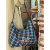 Korean Retro Embroidered Plaid Tote Bag Autumn and Winter New College Style Shoulder Messenger Bag Large Capacity Underarm Bag