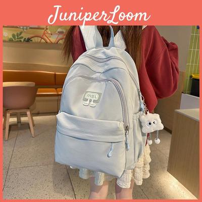 Mochila Estudantil com Decoração de Letras em Cor Sólida e Pingente de Pelúcia Para Uso Escolar