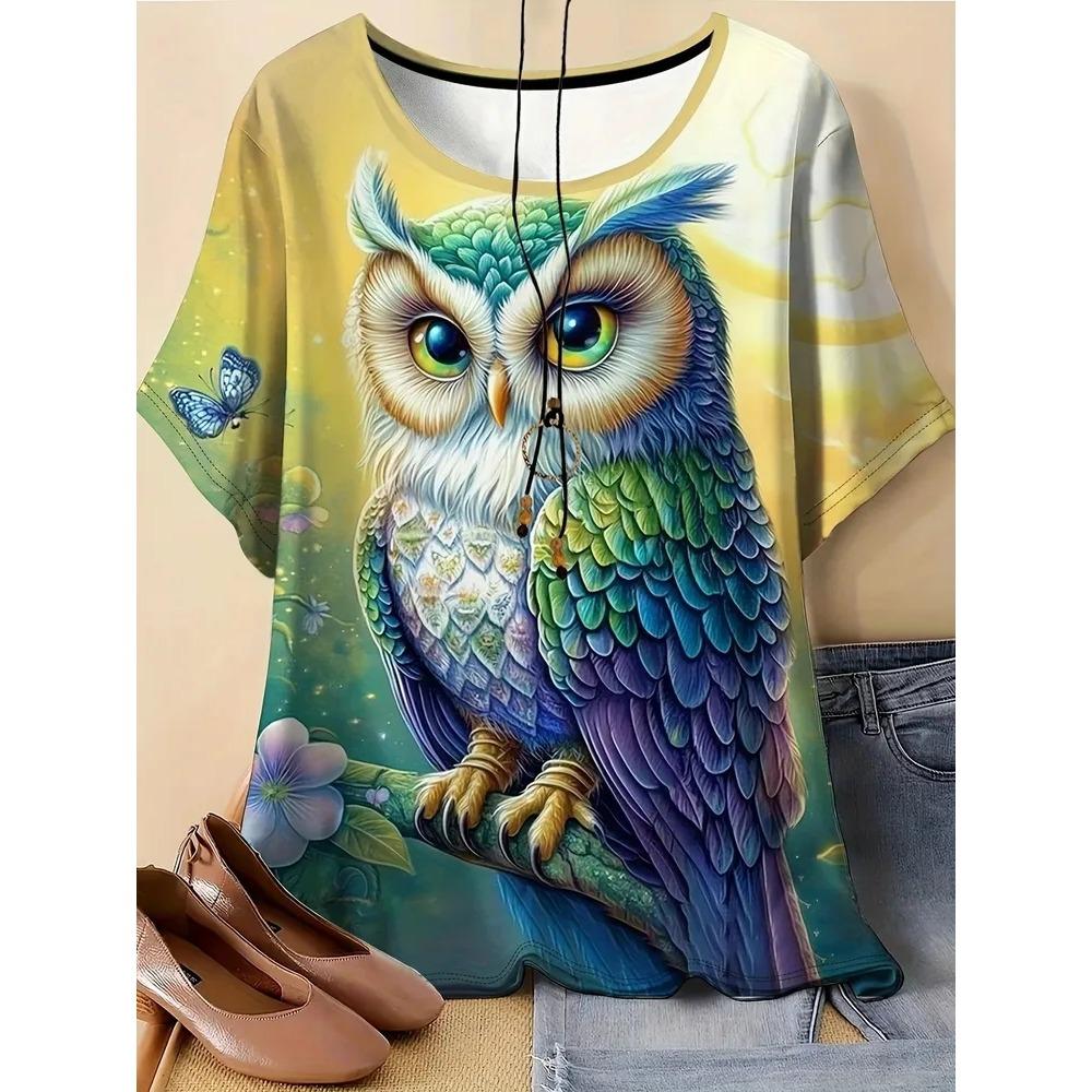 Summer Fashion Owl 3D Printing Casual Women's Short Sleeve T-Shirt Loose Oversized Comfortable T-Shirt
