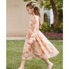 Sweet Orange Floral Print Dress for Girls, Spring and Autumn Fashionable Princess Dress for Children