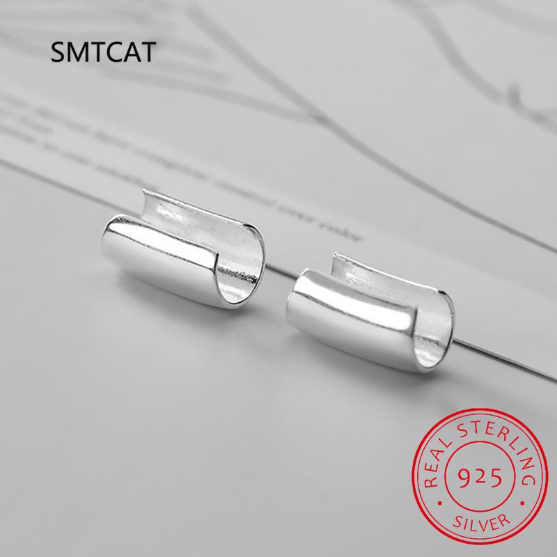 Real 925 Silver Smooth Surface Ear Cuff Clip on Earrings For Women Wedding Party Fine S925 Jewelry DA1794