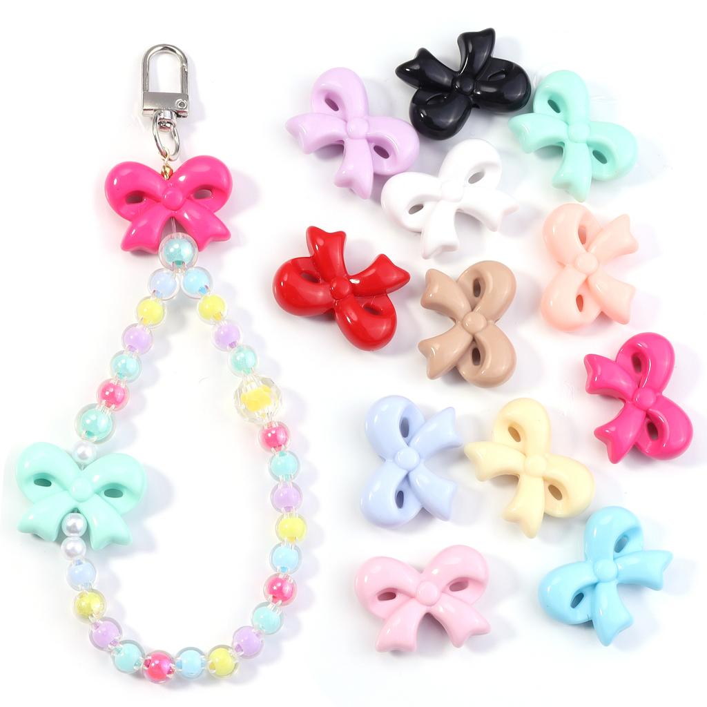 10pcs 23.5x31mm Acrylic Bow Beads Colorful Bowknot Loose Spacer Bead For Jewelry Making DIY Bracelet Phone Key Chain Accessories