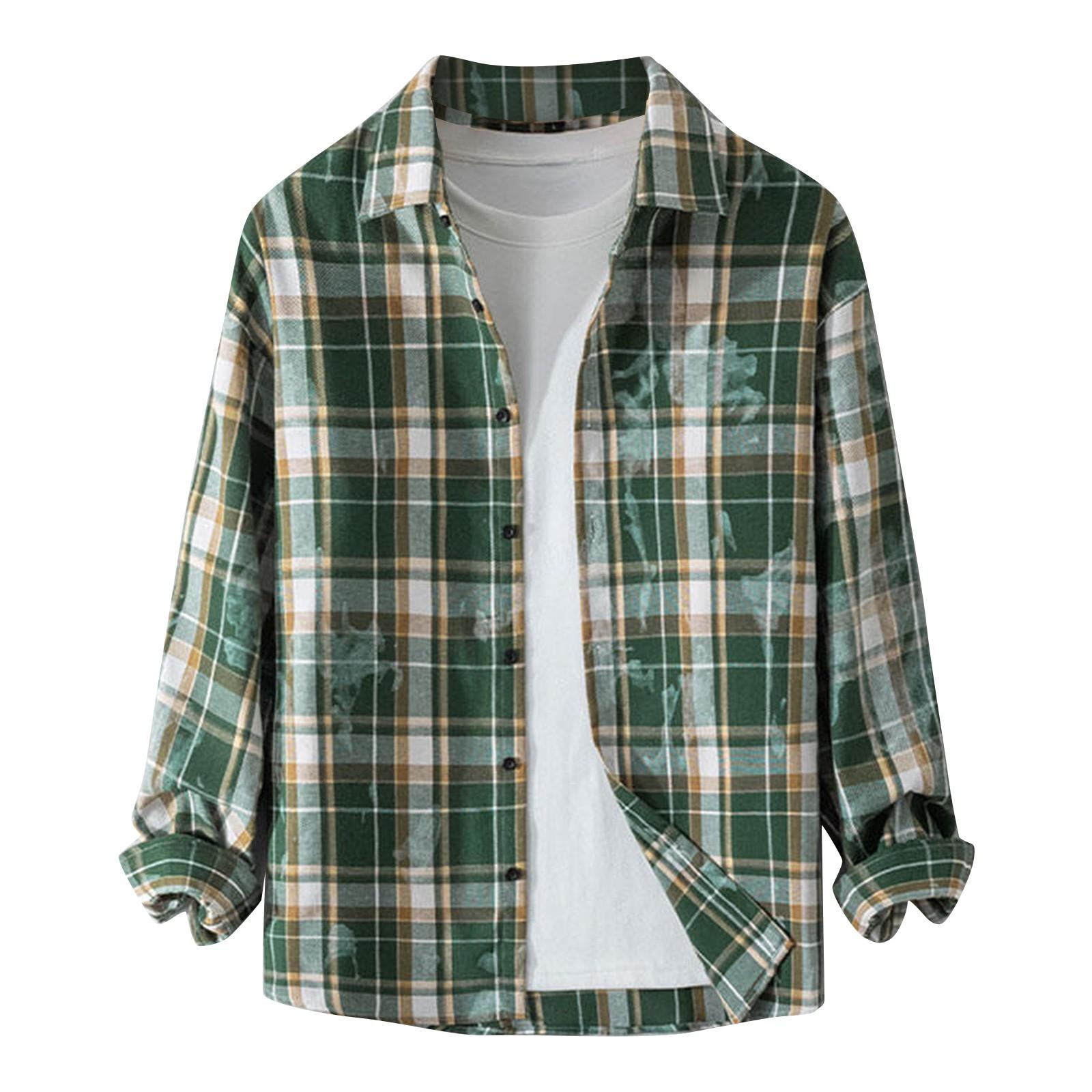 

Мужская осенняя повседневная свободная клетчатая рубашка с длинным рукавом на пуговицах One Size