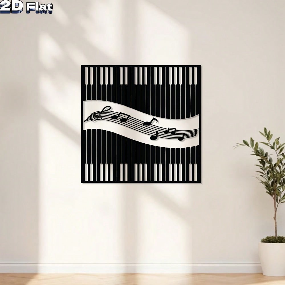 Piano Keys & Notes Metal Wall Art, Rust-Resistant Iron Mural for Living Room or Garden, Music Gift