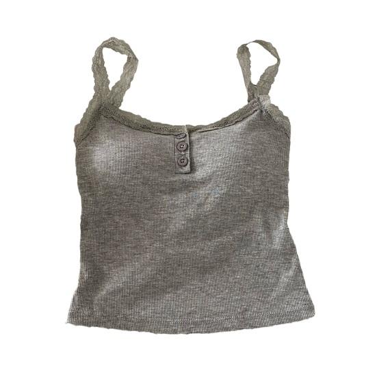 Women Sling Vest Pure Color Lace Splicing Bottom Tops with Built-in Chest Pad Soft Stretchy Camisole Work Party Vacation Wear