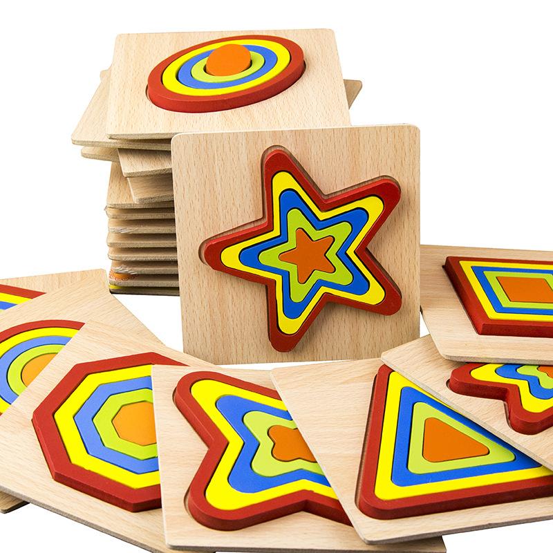 Wooden Geometric Shape Puzzle Kids Montessori Toys Shape Cognition Children Jigsaw Puzzle Board Learning Educational Toys Gifts