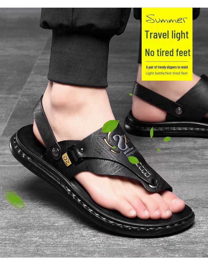 Men’s Genuine Leather Dual-Use Sandals and Slippers – Versatile Casual Beachwear