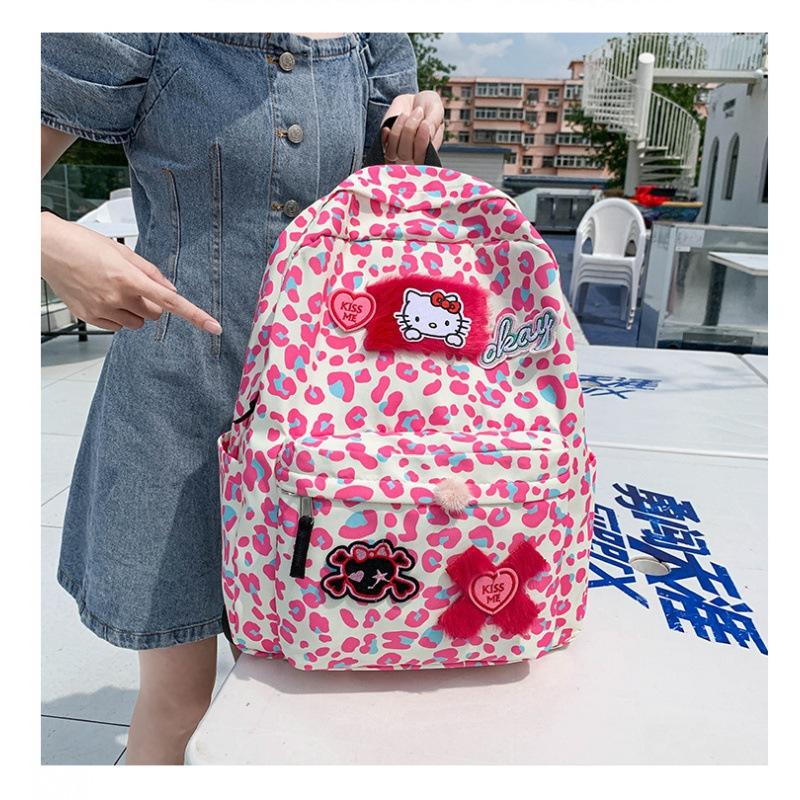 

Korean ins cute leopard print print backpack Japanese soft girl pink kitten cartoon girl backpack student schoolbag розовый