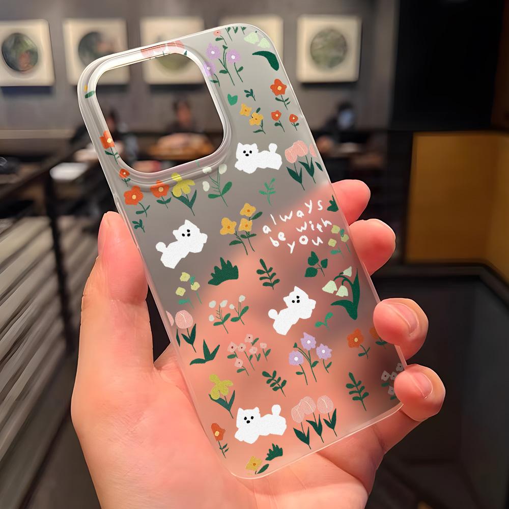 Mobile Phone Cases for iPhone 11 13 15 Pro Max 12 14 Pro Max Case iPhone 16 15 Plus 13 Pro 12 Frosted Texture Painted Cartoon Flowers