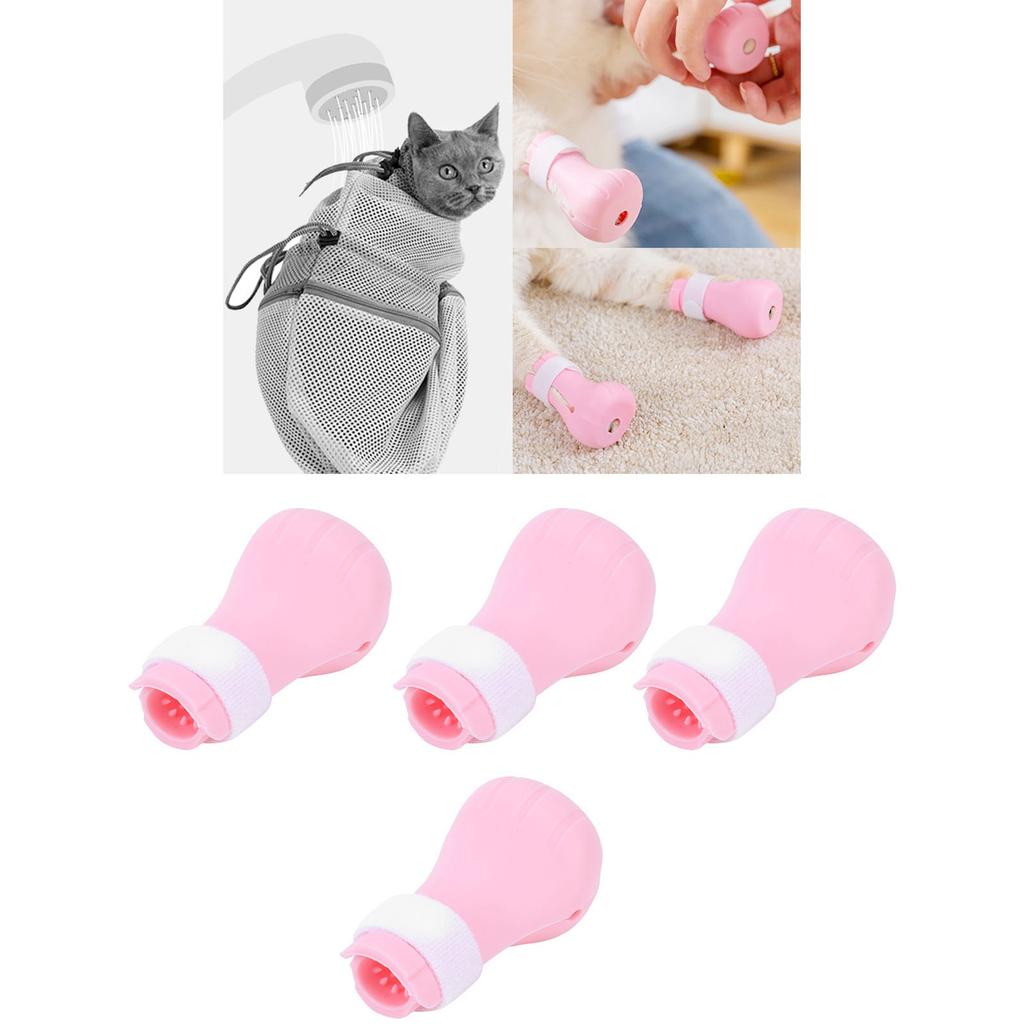 4Pcs Pet Bathing Foot Cover Silicone AntiScratch Cat Protector Pet Supplies for Bathing(Pink )