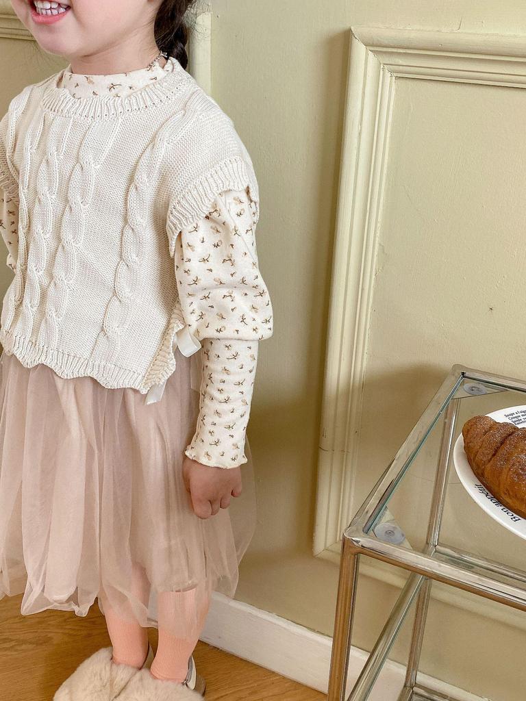 Girls' Wool Ribbon Knitted Waistcoat - 2024 Autumn/Winter Korean Style