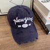 Retro New York Embroidery Dad Hat Distressed Ripped Frayed Washed Cotton Multi Tone Casual Street Baseball Cap for Women Men
