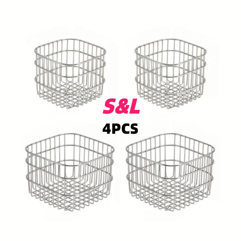 4pcs Stainless Steel Storage Baskets with Open Weave Design Multi-Purpose Organizer for Bathroom Kitchen Desk Storage Resistant
