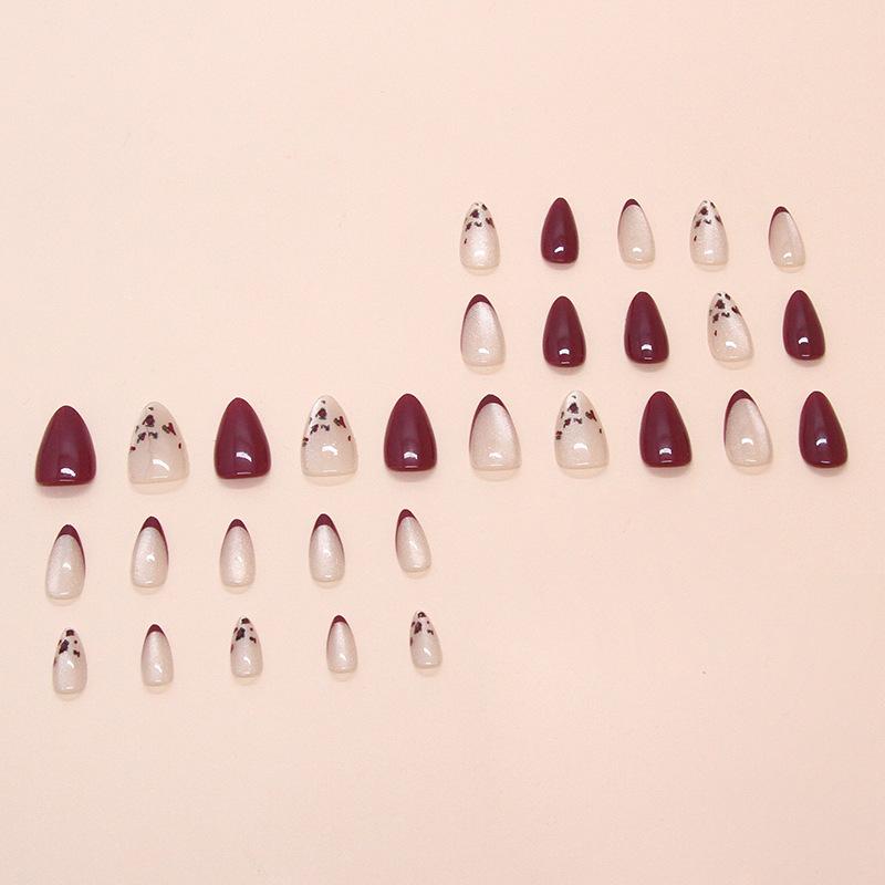 Nail Art Pieces Wear Nail Purple Leopard Print Removable Nail Art French Cat Eye Fake Nail Almond Nail 30 Pieces