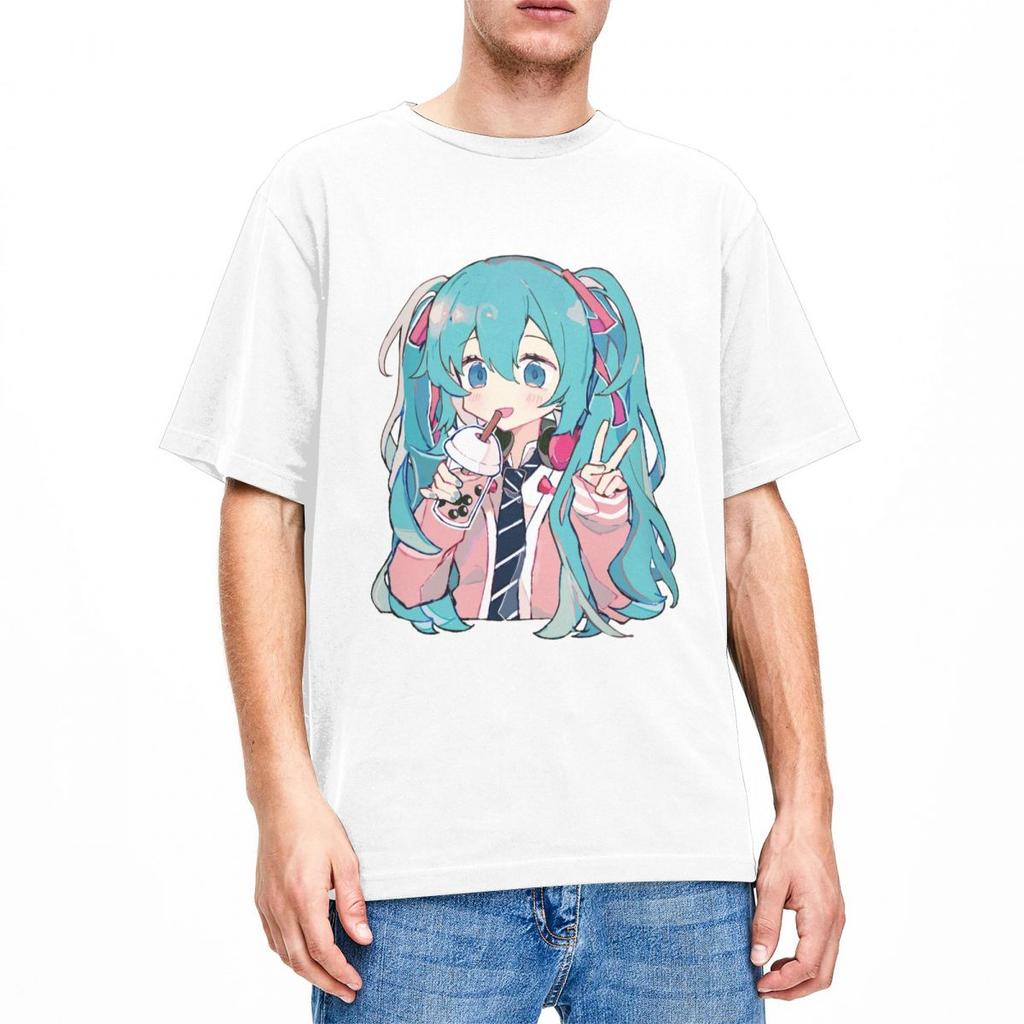 Boba Tea Miku T-Shirt Unisex Damen Neuheit Baumwoll-Tees O-Ausschnitt Kurzarm T-Shirts Neuankömmling Kleidung Unisex