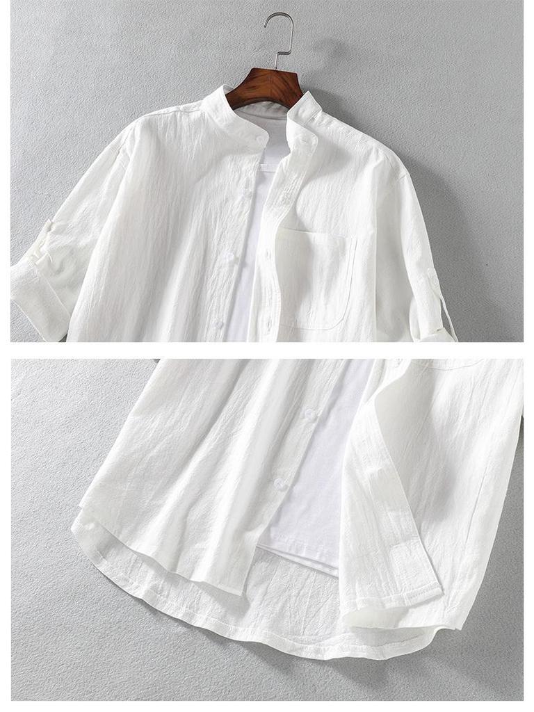 Men's Casual Short-Sleeve Linen Shirt - Summer Cotton Blend