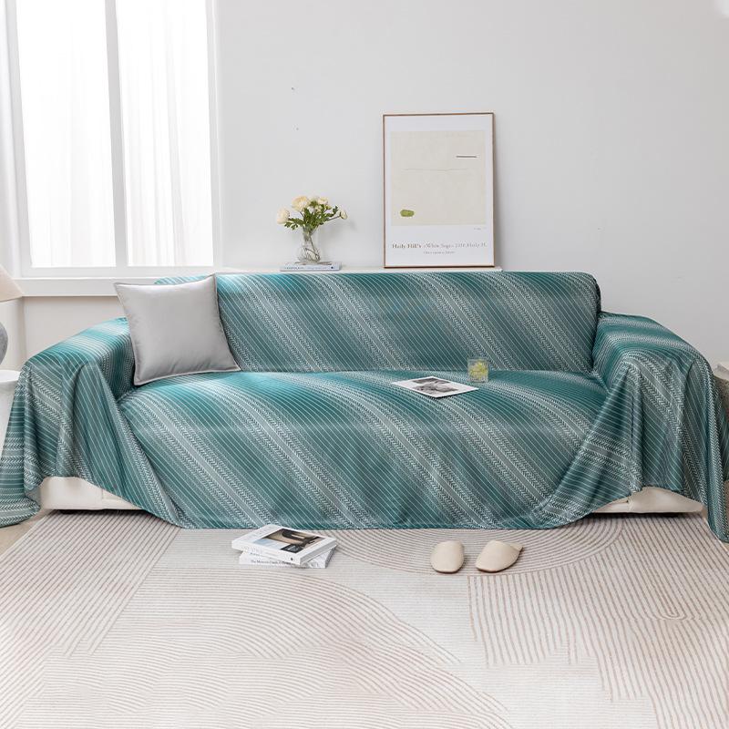 

Летнее полотенце для дивана с наклонной полоской, чехол для подушки сиденья, пылезащитный, против царапин когтями, универсальный для четырех сезонов, современное простое одеяло, коврик для ванной 180*130cm зелёный