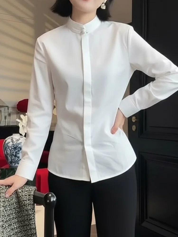 2026 Spring Women s Stand Collar White Shirt - Elegant, High-End Chinese Style Top S белый