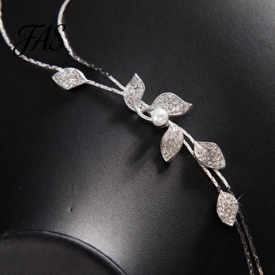 Necklace Faux Pearl Tassel Leaves Pendant Exquisite Beautiful Accessories Sweater Chain Jewelry Gift for Women