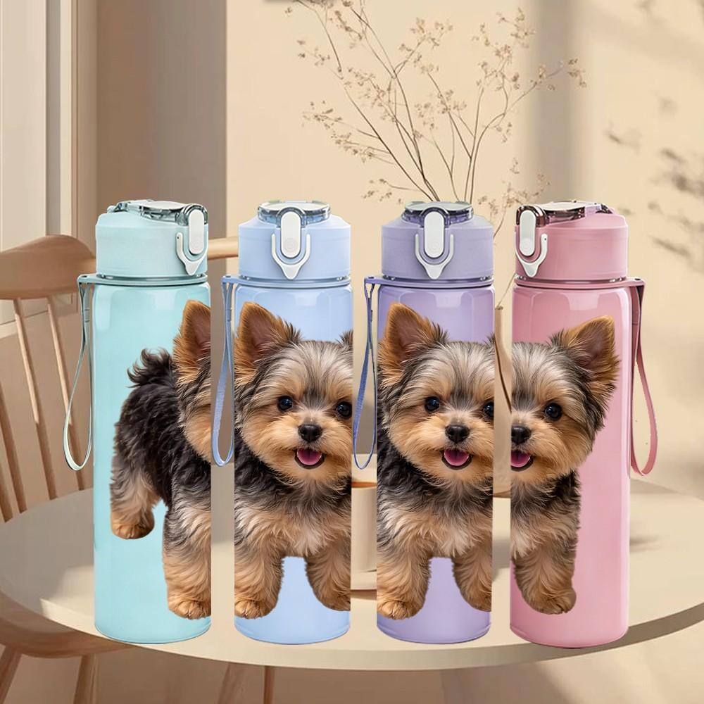 1PC Short Hair Yorkie Puppy Portrait 750ml Color Plastic Sports Water Bottle Leakproof Flip Straw Lid Suitable for Sports Office Home Use