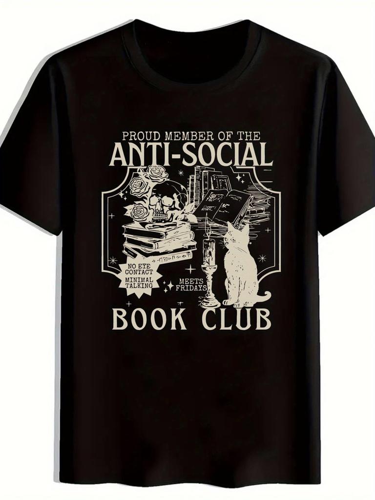 Men'S Graphic T-Shirt for Anti-Social Book Club - Humorous Reading Design Featuring Cats & a No Smal