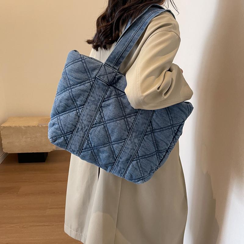 Geantă tote romboidă Geantă de umăr din denim de mare capacitate pentru femei