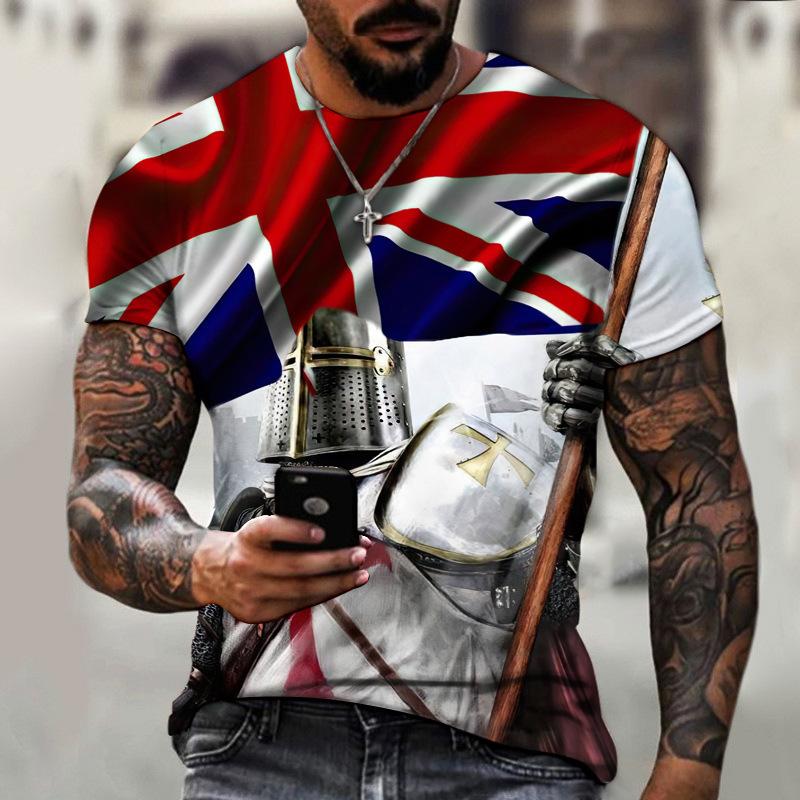 Templar Skull 3D Digital Printed Men's Personalized Round Neck Short Sleeved T-shirt